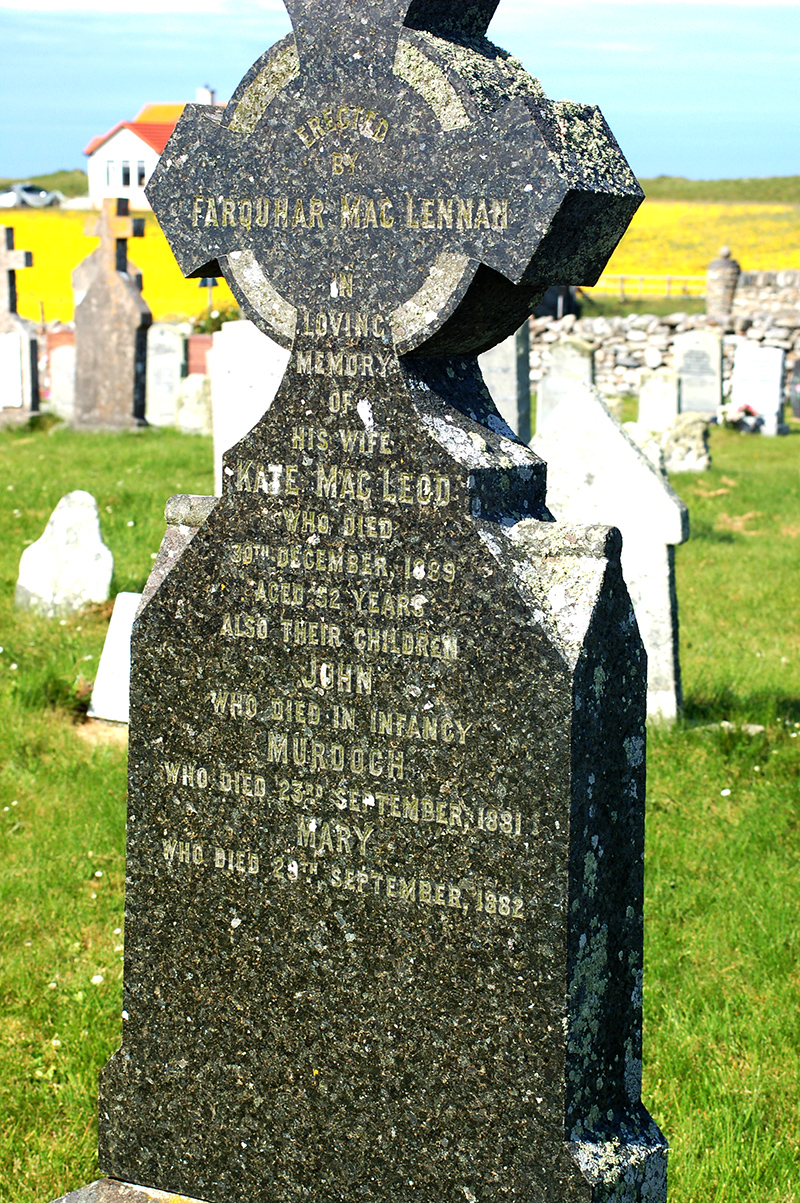 Photo of headstones/Kate MacLennan nee MacLeod d1889 hdstn Benbecula Nunton Cem